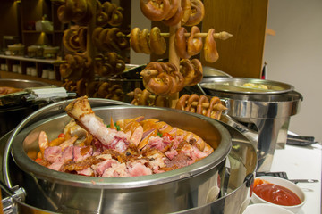  crispy prok knuckle in dish restaurant