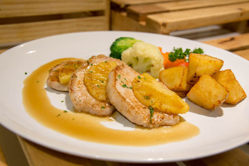  delicious pork steak on white plate