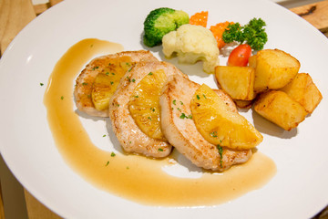  delicious pork steak on white plate