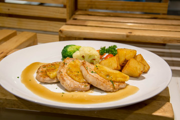  delicious pork steak on white plate