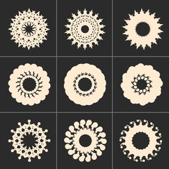 Mosaic arabic ornament. Round shape emblems collection. Retro ornamental design.