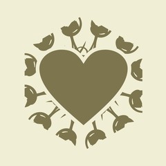 Mosaic arabic ornament. Hexagon emblem with heart icon. Retro ornamental design.