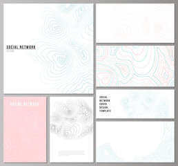 The minimalistic abstract vector illustration of the editable layouts of modern social network mockups in popular formats. Topographic contour map, abstract monochrome background.