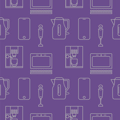 household appliances seamless pattern. vector outline illustration on a purple background