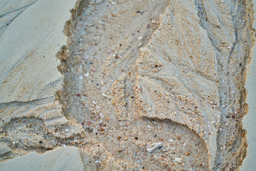 Sand on the beach background traces left on the sand after the tide