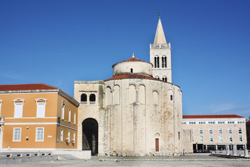 Fototapeta na wymiar The Church of St Donatus. Bell Tower Romanesque cathedral of St Anastasia. Zadar Croatia.
