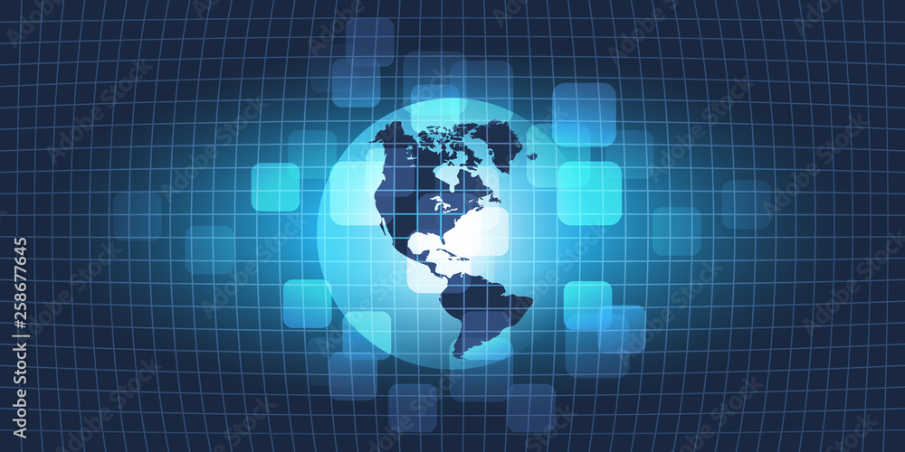 Poster abstract global technology, networking and cloud computing design concept with globe and grid patter