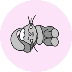 Gray sleeping cute fluffy bunny. Good night. Vector illustration with cute bunny bunny. Easter Bunny. Childish illustration for poster, postcard, print, textile, toys.