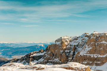 Naklejka premium Mountain winter landscape. Snow Alps and rocks