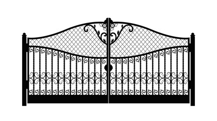 arched metal gate with forged ornaments on a white background. Beautiful iron ornament gates. vector illustration eps10