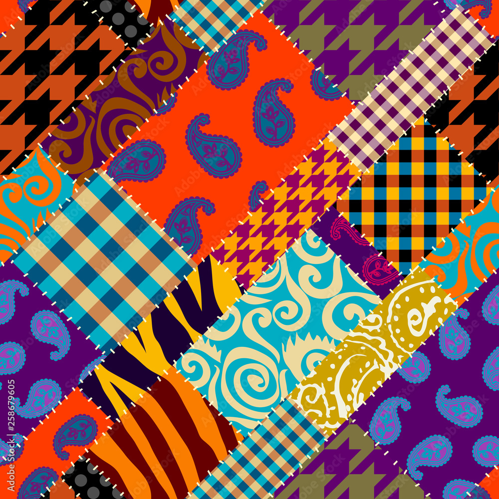 Poster patchwork textile pattern. seamless quilting design background.