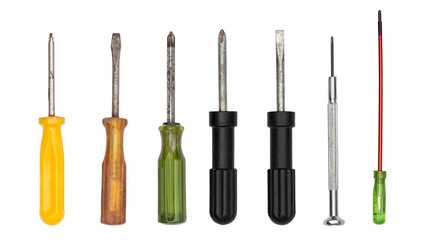 Set of screwdriver isolated on white background - clipping paths