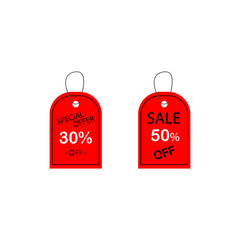set of promotion sale price tag label template with red color design vector eps 10, special offer, sale. 30 50