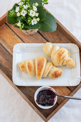 Delicious breakfast with fresh croissant 