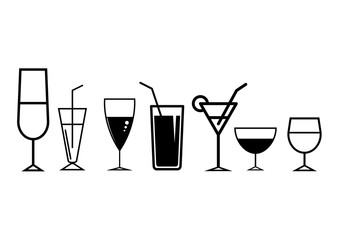 Set of drink lines icons on white background - vector illustration.