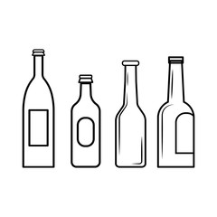Set of bottle lines icons on white background - vector illustration.