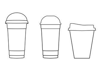 Set of cups lines icons on white background - vector illustration.