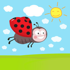 Hand drawn cartoon cute Funny ladybag and sun