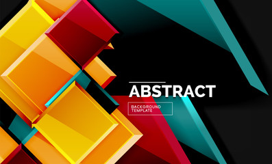 Glossy mosaic style geometric shapes - squares and triangles on black