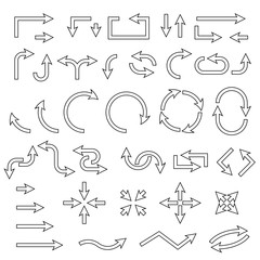Outline arrows. Set of curved traffic icons