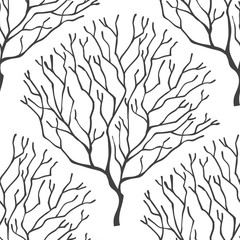 Seamless vector pattern with trees. Abstract black and white floral background.