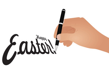 Hand writing text Happy Easter. vector illustration