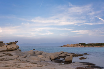Gorgeous sea and sky colors in the dusk, Vourvourou, Chalkidiki, Greece