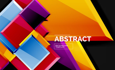 Glossy mosaic style geometric shapes - squares and triangles on black