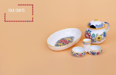 Traditional Slovak tableware isolated on a plain background