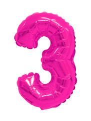 number 3 (three) from balloons pink