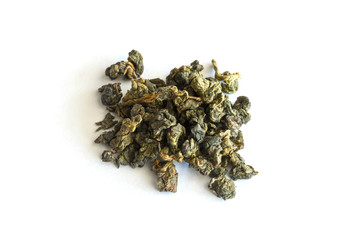 Fototapeta na wymiar Rolled oolong tea leaves, originates from Taiwan. Jin Xuan, Milk Oolong, Nai Xiang, #12
