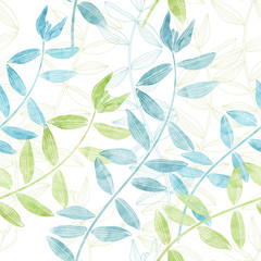 Seamless pattern with watercolor algae on a white background.