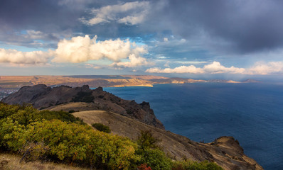 Fototapeta premium View of Cape Chameleon at sunset, Crimea