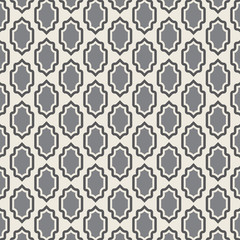 Pattern geometric texture. Seamless vector background with shield elements. Modern black and white simple grid.