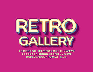 Vector trendy sign Retro Gallery with Alphabet set. 3D vintage Font. Isometric Letters, Numbers and Symbols 