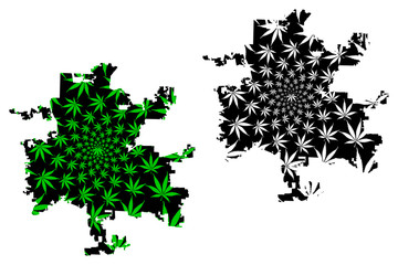 Naklejka premium Columbus city (United States of America, USA, U.S., US, United States cities, usa city) - map is designed cannabis leaf green and black, City of Columbus map made of marijuana (marihuana,THC) foliage,