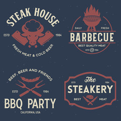 Fototapeta premium Steak House, barbecue, bbq party, restaurant logo templates. Collection elements for grill menu design.