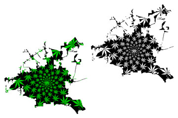 Houston city (United States of America, USA, U.S., US, United States cities, usa city) -  map is designed cannabis leaf green and black, City of Houston map made of marijuana (marihuana,THC) foliage,