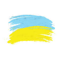 Brush painted abstract flag of Ukraine. Hand drawn style illustration with a grunge effect and splashes on white background