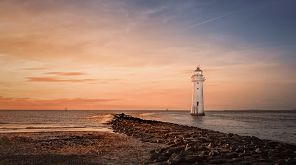Fototapeta premium Perch rock lighthouse Liverpool sunset coastline