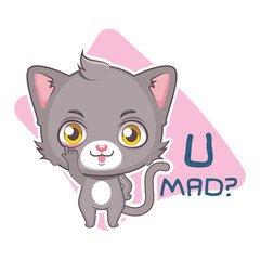 Funny sticker with cute gray cat - sarcasm