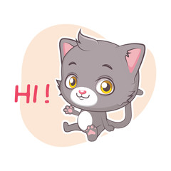 Funny sticker with cute gray cat - greeting