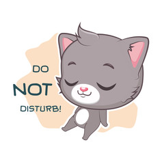 Funny sticker with cute gray cat - can't talk right now