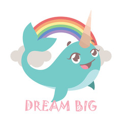 Cute narwhal and rainbow with motivational text © agnessz