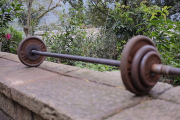 dumbbells in the mountains