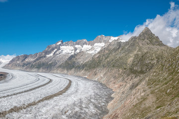Panorama of mountains scene, walk through the great Aletsch Glacier