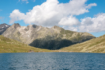 Panorama view of Marjelen lakes, scene in mountains