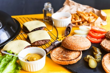 Ingredients for a tasty and juicy homemade burger.