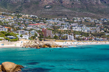 View of Camps bay district with beautiful beach in Cape Town, South Africa