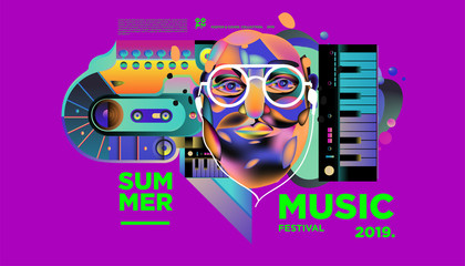 Summer Colorful Art and Music Festival Banner and Cover Template for Event, Magazine, and Web Banner.